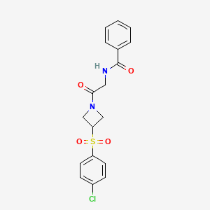 molecular formula C18H17ClN2O4S B2782382 N-(2-(3-((4-氯苯基)磺酰)氮代杂环丁-1-基)-2-氧代乙基)苯甲酰胺 CAS No. 1797887-76-3