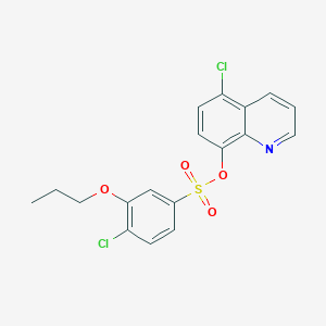 molecular formula C18H15Cl2NO4S B2782399 5-Chloroquinolin-8-yl 4-chloro-3-propoxybenzene-1-sulfonate CAS No. 2415629-38-6