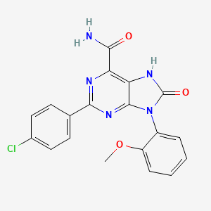molecular formula C19H14ClN5O3 B2782400 2-(4-chlorophenyl)-9-(2-methoxyphenyl)-8-oxo-8,9-dihydro-7H-purine-6-carboxamide CAS No. 869069-23-8