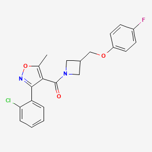 molecular formula C21H18ClFN2O3 B2782402 (3-(2-氯苯基)-5-甲基异噁唑-4-基)(3-((4-氟苯氧)甲基)氮杂环丁烷-1-基)甲酮 CAS No. 2034443-31-5