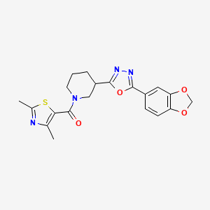 molecular formula C20H20N4O4S B2782415 (3-(5-(Benzo[d][1,3]dioxol-5-yl)-1,3,4-oxadiazol-2-yl)piperidin-1-yl)(2,4-dimethylthiazol-5-yl)methanone CAS No. 1219913-88-8