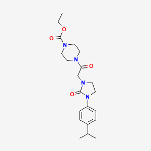 molecular formula C21H30N4O4 B2782419 Ethyl 4-(2-(3-(4-isopropylphenyl)-2-oxoimidazolidin-1-yl)acetyl)piperazine-1-carboxylate CAS No. 1251546-87-8
