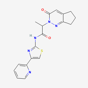 molecular formula C18H17N5O2S B2782420 2-(3-oxo-3,5,6,7-tetrahydro-2H-cyclopenta[c]pyridazin-2-yl)-N-(4-(pyridin-2-yl)thiazol-2-yl)propanamide CAS No. 2034470-41-0