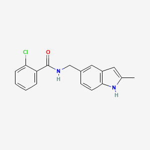 molecular formula C17H15ClN2O B2782439 2-chloro-N-((2-methyl-1H-indol-5-yl)methyl)benzamide CAS No. 852136-39-1