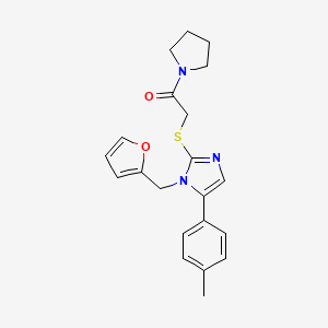 molecular formula C21H23N3O2S B2782441 2-((1-(furan-2-ylmethyl)-5-(p-tolyl)-1H-imidazol-2-yl)thio)-1-(pyrrolidin-1-yl)ethanone CAS No. 1207007-77-9