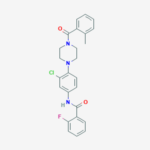 molecular formula C25H23ClFN3O2 B278245 N-{3-chloro-4-[4-(2-methylbenzoyl)-1-piperazinyl]phenyl}-2-fluorobenzamide 