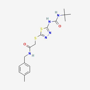 2-[[5-(tert-butylcarbamoylamino)-1,3,4-thiadiazol-2-yl]sulfanyl]-N-[(4-methylphenyl)methyl]acetamide
