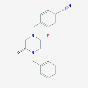 molecular formula C19H18FN3O B2782496 4-[(4-Benzyl-3-oxopiperazin-1-yl)methyl]-3-fluorobenzonitrile CAS No. 2415572-28-8