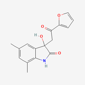molecular formula C16H15NO4 B2782507 3-(2-(Furan-2-yl)-2-oxoethyl)-3-hydroxy-5,7-dimethylindolin-2-one CAS No. 871318-99-9