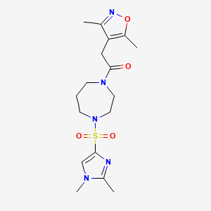 molecular formula C17H25N5O4S B2782522 1-(4-((1,2-dimethyl-1H-imidazol-4-yl)sulfonyl)-1,4-diazepan-1-yl)-2-(3,5-dimethylisoxazol-4-yl)ethanone CAS No. 1903014-79-8