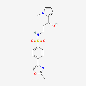 molecular formula C18H21N3O4S B2782524 N-(3-hydroxy-3-(1-methyl-1H-pyrrol-2-yl)propyl)-4-(2-methyloxazol-4-yl)benzenesulfonamide CAS No. 1795305-34-8