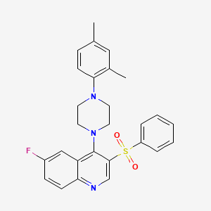 molecular formula C27H26FN3O2S B2782525 3-(苯磺酰)-4-[4-(2,4-二甲基苯基)哌嗪-1-基]-6-氟喹啉 CAS No. 866871-57-0