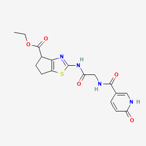 ethyl 2-(2-(6-oxo-1,6-dihydropyridine-3-carboxamido)acetamido)-5,6-dihydro-4H-cyclopenta[d]thiazole-4-carboxylate