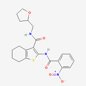 molecular formula C21H23N3O5S B2782546 2-(2-nitrobenzamido)-N-((tetrahydrofuran-2-yl)methyl)-4,5,6,7-tetrahydrobenzo[b]thiophene-3-carboxamide CAS No. 381680-10-0