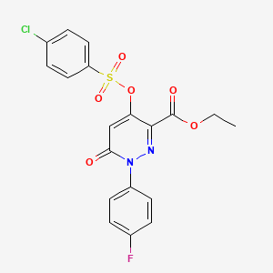 molecular formula C19H14ClFN2O6S B2782552 Ethyl 4-(((4-chlorophenyl)sulfonyl)oxy)-1-(4-fluorophenyl)-6-oxo-1,6-dihydropyridazine-3-carboxylate CAS No. 899728-36-0
