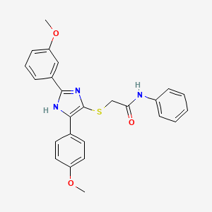 molecular formula C25H23N3O3S B2782557 2-{[2-(3-methoxyphenyl)-5-(4-methoxyphenyl)-1H-imidazol-4-yl]sulfanyl}-N-phenylacetamide CAS No. 901242-27-1