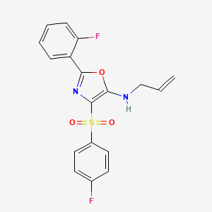 molecular formula C18H14F2N2O3S B2782566 2-(2-氟苯基)-4-[(4-氟苯基)磺酰基]-N-(丙-2-烯-1-基)-1,3-噁唑-5-胺 CAS No. 862798-69-4