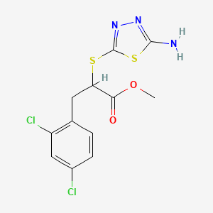 molecular formula C12H11Cl2N3O2S2 B2782574 Methyl 2-((5-amino-1,3,4-thiadiazol-2-yl)thio)-3-(2,4-dichlorophenyl)propanoate CAS No. 899726-09-1