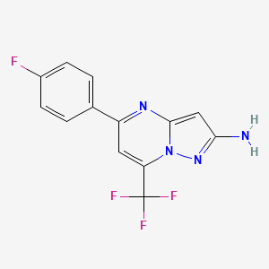 molecular formula C13H8F4N4 B2782580 5-(4-Fluorophenyl)-7-(trifluoromethyl)pyrazolo[1,5-a]pyrimidin-2-amine CAS No. 2226181-79-7