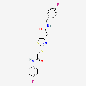 molecular formula C20H17F2N3O2S2 B2782633 N-(4-氟苯甲基)-2-(2-((2-((4-氟苯基)氨基)-2-氧代乙基)硫)噻唑-4-基)乙酰胺 CAS No. 941921-65-9