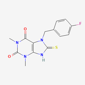 molecular formula C14H13FN4O2S B2782654 7-(4-fluorobenzyl)-8-mercapto-1,3-dimethyl-1H-purine-2,6(3H,7H)-dione CAS No. 333752-43-5