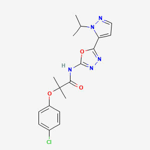 molecular formula C18H20ClN5O3 B2782661 2-(4-chlorophenoxy)-N-(5-(1-isopropyl-1H-pyrazol-5-yl)-1,3,4-oxadiazol-2-yl)-2-methylpropanamide CAS No. 1170299-11-2