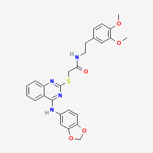 molecular formula C27H26N4O5S B2782678 2-((4-(benzo[d][1,3]dioxol-5-ylamino)quinazolin-2-yl)thio)-N-(3,4-dimethoxyphenethyl)acetamide CAS No. 688355-91-1