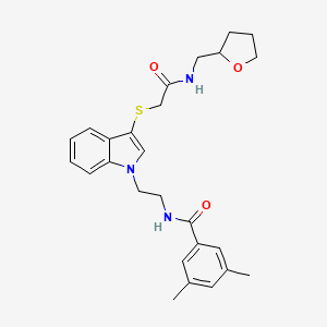 molecular formula C26H31N3O3S B2782694 3,5-dimethyl-N-[2-[3-[2-oxo-2-(oxolan-2-ylmethylamino)ethyl]sulfanylindol-1-yl]ethyl]benzamide CAS No. 851714-97-1
