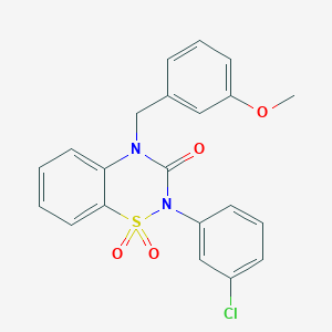 molecular formula C21H17ClN2O4S B2782696 2-(3-chlorophenyl)-4-(3-methoxybenzyl)-2H-1,2,4-benzothiadiazin-3(4H)-one 1,1-dioxide CAS No. 899356-47-9