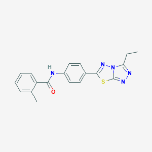 molecular formula C19H17N5OS B278270 N-[4-(3-ethyl[1,2,4]triazolo[3,4-b][1,3,4]thiadiazol-6-yl)phenyl]-2-methylbenzamide 