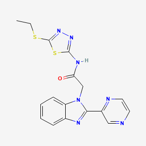 molecular formula C17H15N7OS2 B2782732 N-(5-(ethylthio)-1,3,4-thiadiazol-2-yl)-2-(2-(pyrazin-2-yl)-1H-benzo[d]imidazol-1-yl)acetamide CAS No. 1203116-65-7