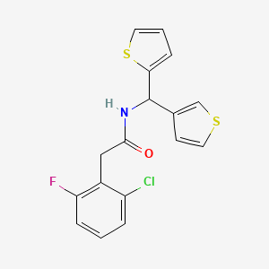 molecular formula C17H13ClFNOS2 B2782753 2-(2-chloro-6-fluorophenyl)-N-(thiophen-2-yl(thiophen-3-yl)methyl)acetamide CAS No. 2034605-88-2