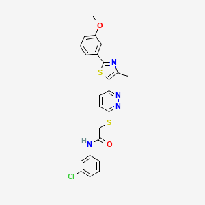 molecular formula C24H21ClN4O2S2 B2782756 N-(3-氯-4-甲基苯基)-2-((6-(2-(3-甲氧基苯基)-4-甲基噻唑-5-基)吡咯啉-3-基)硫)乙酰胺 CAS No. 923681-09-8