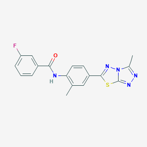 molecular formula C18H14FN5OS B278277 3-fluoro-N-[2-methyl-4-(3-methyl[1,2,4]triazolo[3,4-b][1,3,4]thiadiazol-6-yl)phenyl]benzamide 