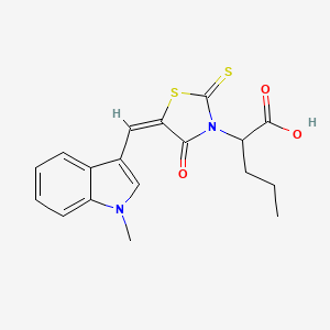 molecular formula C18H18N2O3S2 B2782776 (E)-2-(5-((1-methyl-1H-indol-3-yl)methylene)-4-oxo-2-thioxothiazolidin-3-yl)pentanoic acid CAS No. 854002-56-5