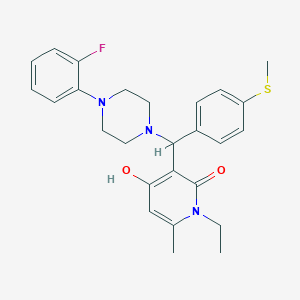 molecular formula C26H30FN3O2S B2782778 1-ethyl-3-((4-(2-fluorophenyl)piperazin-1-yl)(4-(methylthio)phenyl)methyl)-4-hydroxy-6-methylpyridin-2(1H)-one CAS No. 939241-32-4