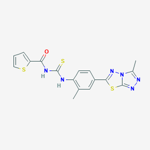 molecular formula C17H14N6OS3 B278279 N-{[2-methyl-4-(3-methyl[1,2,4]triazolo[3,4-b][1,3,4]thiadiazol-6-yl)phenyl]carbamothioyl}thiophene-2-carboxamide 
