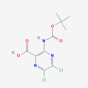 molecular formula C10H11Cl2N3O4 B2782798 5,6-Dichloro-3-[(2-methylpropan-2-yl)oxycarbonylamino]pyrazine-2-carboxylic acid CAS No. 2287345-14-4
