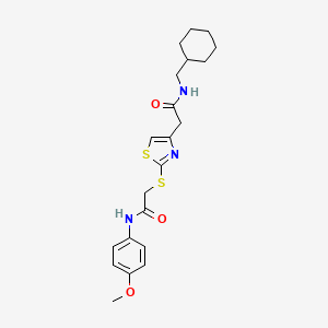 molecular formula C21H27N3O3S2 B2782810 N-(cyclohexylmethyl)-2-(2-((2-((4-methoxyphenyl)amino)-2-oxoethyl)thio)thiazol-4-yl)acetamide CAS No. 941980-53-6
