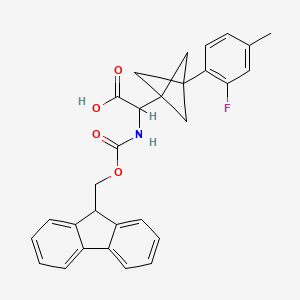 molecular formula C29H26FNO4 B2782823 2-(9H-Fluoren-9-ylmethoxycarbonylamino)-2-[3-(2-fluoro-4-methylphenyl)-1-bicyclo[1.1.1]pentanyl]acetic acid CAS No. 2287267-83-6