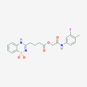 molecular formula C20H20FN3O5S B2782846 2-((3-fluoro-4-methylphenyl)amino)-2-oxoethyl 4-(1,1-dioxido-2H-benzo[e][1,2,4]thiadiazin-3-yl)butanoate CAS No. 941944-71-4