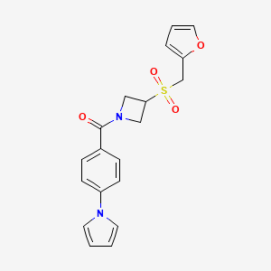 molecular formula C19H18N2O4S B2782874 (4-(1H-pyrrol-1-yl)phenyl)(3-((furan-2-ylmethyl)sulfonyl)azetidin-1-yl)methanone CAS No. 1797317-43-1