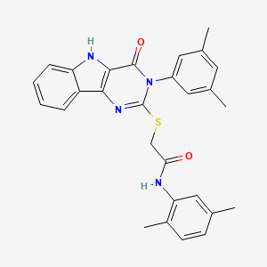 molecular formula C28H26N4O2S B2782877 N-(2,5-dimethylphenyl)-2-((3-(3,5-dimethylphenyl)-4-oxo-4,5-dihydro-3H-pyrimido[5,4-b]indol-2-yl)thio)acetamide CAS No. 536705-54-1