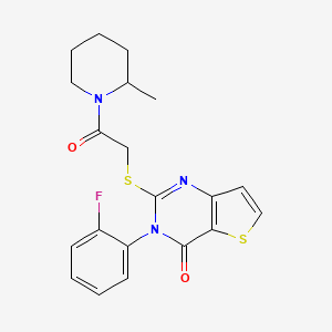 molecular formula C20H20FN3O2S2 B2782881 3-(2-fluorophenyl)-2-{[2-(2-methylpiperidin-1-yl)-2-oxoethyl]sulfanyl}thieno[3,2-d]pyrimidin-4(3H)-one CAS No. 1260989-10-3