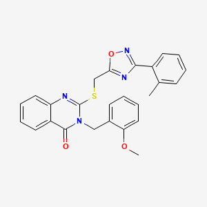 molecular formula C26H22N4O3S B2782898 3-(2-methoxybenzyl)-2-(((3-(o-tolyl)-1,2,4-oxadiazol-5-yl)methyl)thio)quinazolin-4(3H)-one CAS No. 2034515-59-6