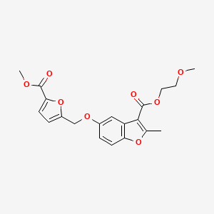 molecular formula C20H20O8 B2782909 2-Methoxyethyl 5-{[5-(methoxycarbonyl)furan-2-yl]methoxy}-2-methyl-1-benzofuran-3-carboxylate CAS No. 300557-20-4