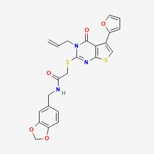 molecular formula C23H19N3O5S2 B2782912 N-(1,3-benzodioxol-5-ylmethyl)-2-[5-(furan-2-yl)-4-oxo-3-prop-2-enylthieno[2,3-d]pyrimidin-2-yl]sulfanylacetamide CAS No. 561050-85-9