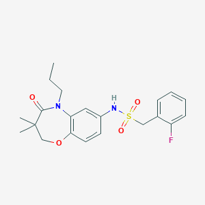 molecular formula C21H25FN2O4S B2782917 N-(3,3-dimethyl-4-oxo-5-propyl-2,3,4,5-tetrahydrobenzo[b][1,4]oxazepin-7-yl)-1-(2-fluorophenyl)methanesulfonamide CAS No. 922057-18-9
