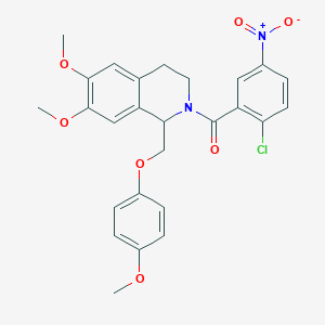 molecular formula C26H25ClN2O7 B2782925 (2-chloro-5-nitrophenyl)(6,7-dimethoxy-1-((4-methoxyphenoxy)methyl)-3,4-dihydroisoquinolin-2(1H)-yl)methanone CAS No. 486427-33-2
