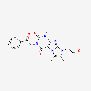molecular formula C21H23N5O4 B2782936 8-(2-methoxyethyl)-1,6,7-trimethyl-3-(2-oxo-2-phenylethyl)-1H-imidazo[2,1-f]purine-2,4(3H,8H)-dione CAS No. 886887-41-8